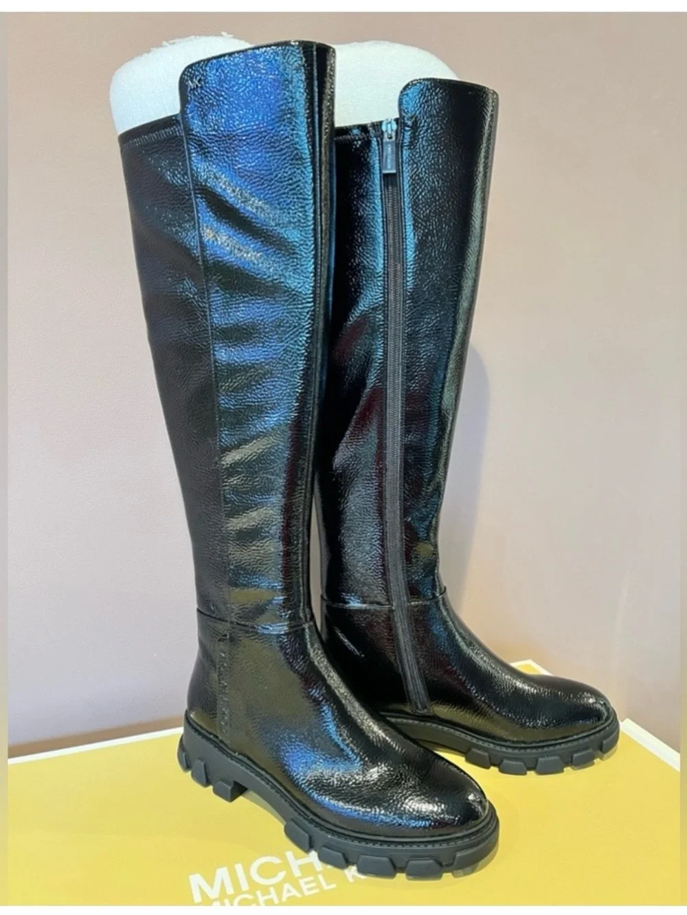 Michael Kors Black Patent Over-the-Knee Lug Boots
